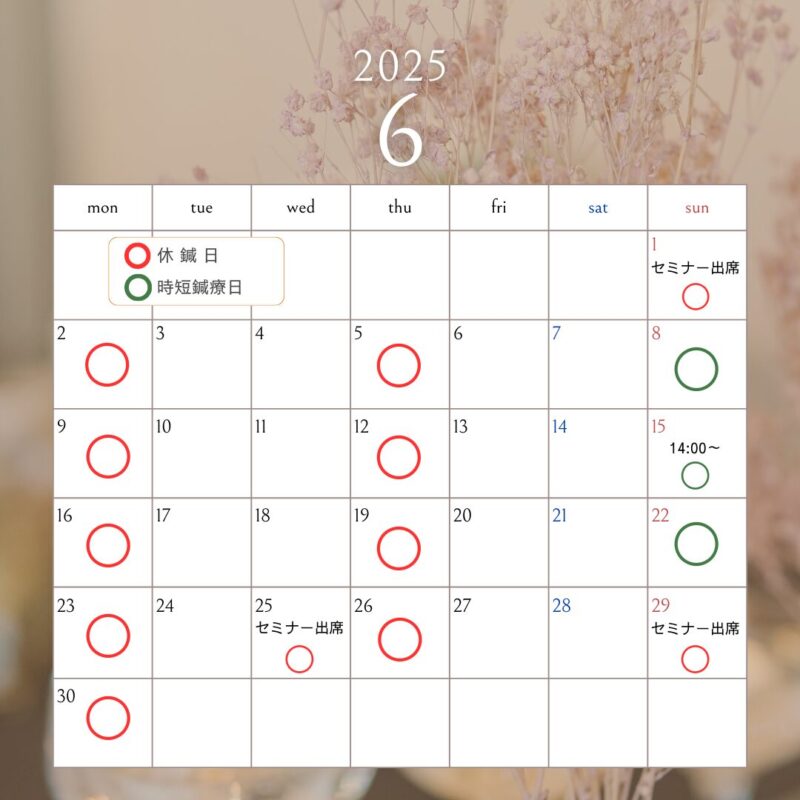 6月の鍼療時間のおしらせ