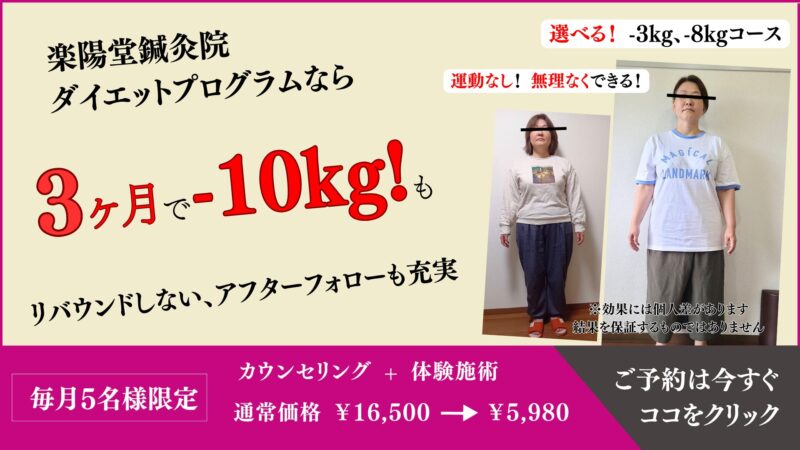 楽陽堂鍼灸院のダイエットプログラム、ご予約はこちらから！