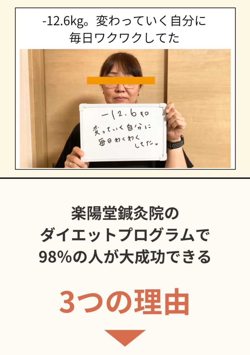 -12.6kg。変わっていく自分に毎日ワクワクしてた 楽陽堂鍼灸院の 鍼灸・漢方ダイエットで ダイエットが大成功できる3つの理由
