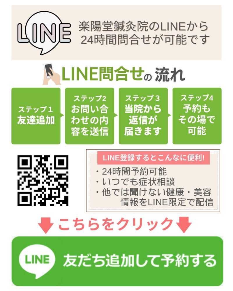 お困りごとの事前相談や施術内容の問合せ、ご予約はLINEからも承ります。